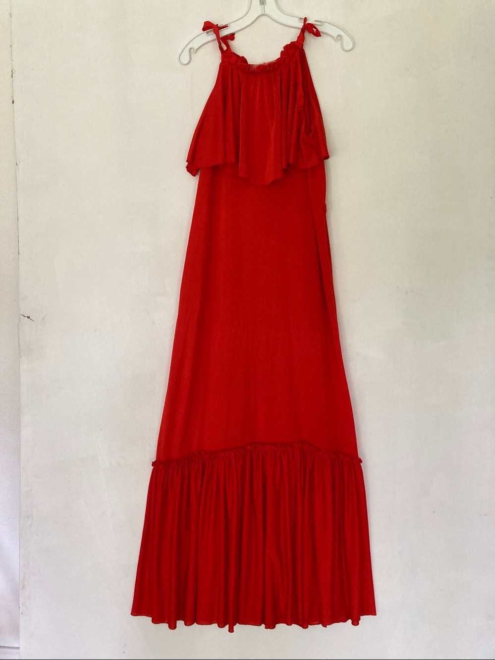 Free People Orange Coco S/P Maxi Dress Ruffle Tie Straps chic boho Beach Summer - Picture 14 of 16